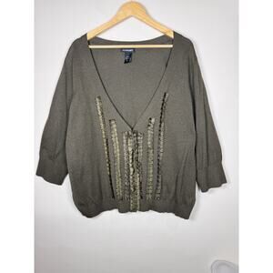 Lane Bryant Plus Size Womens Cardigan 26/28 100% Cotton Button Ruffle Beaded